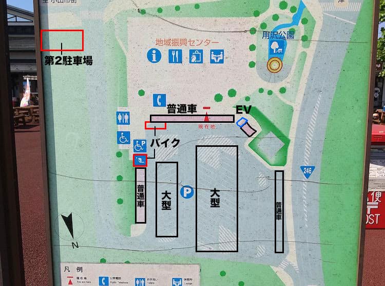 道の駅ふじおやまの駐車場の図